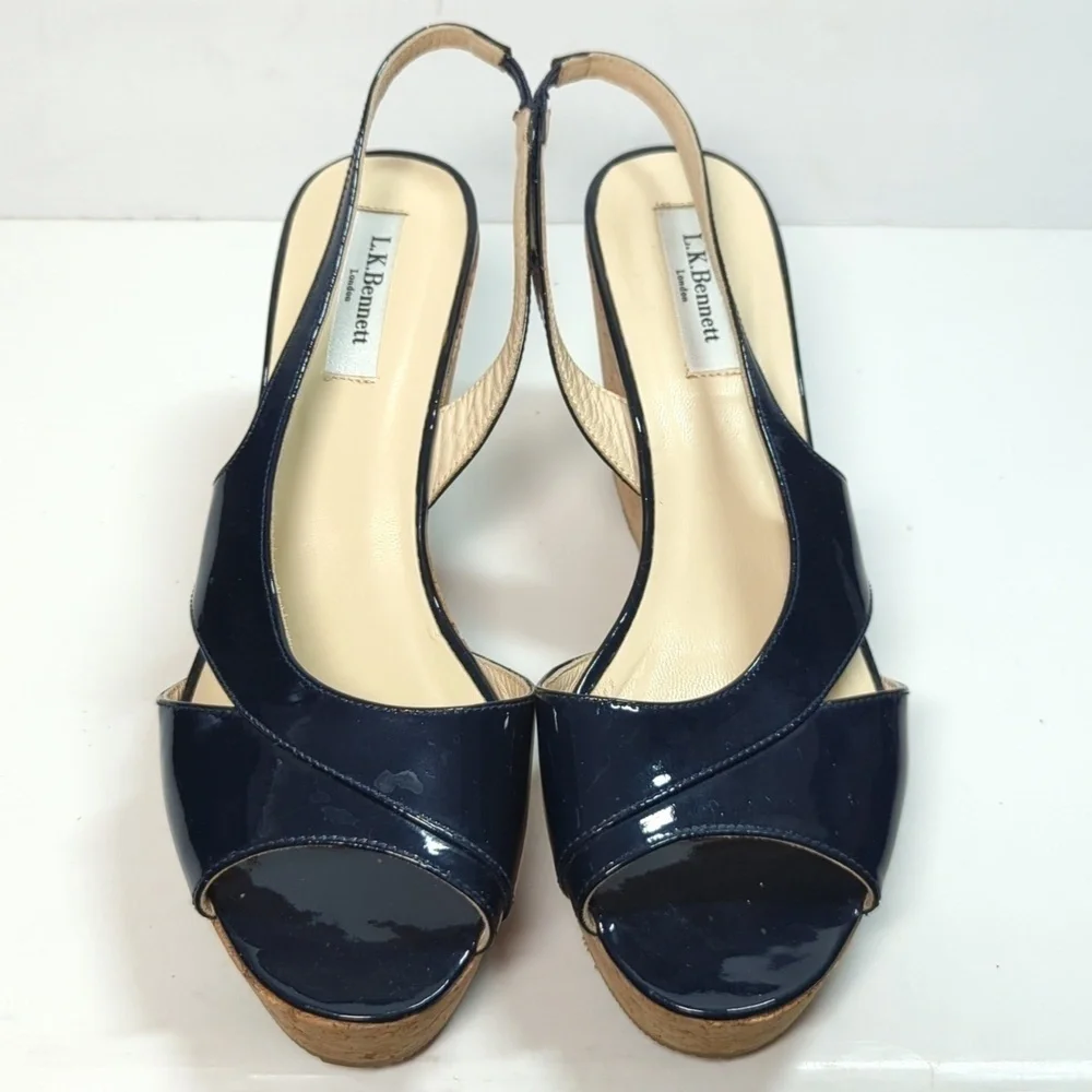 L.K. Bennett Adelia swingback cork wedge platform shoes women size 9.5 EU 40